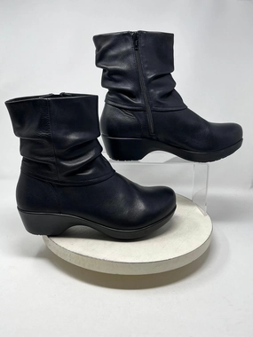Abeo Size 9.5 Black Leather Ruched Boots