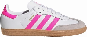 adidas Samba OG Grade School Lifestyle Shoes (Cloud White/Lucid Pink/Gum)