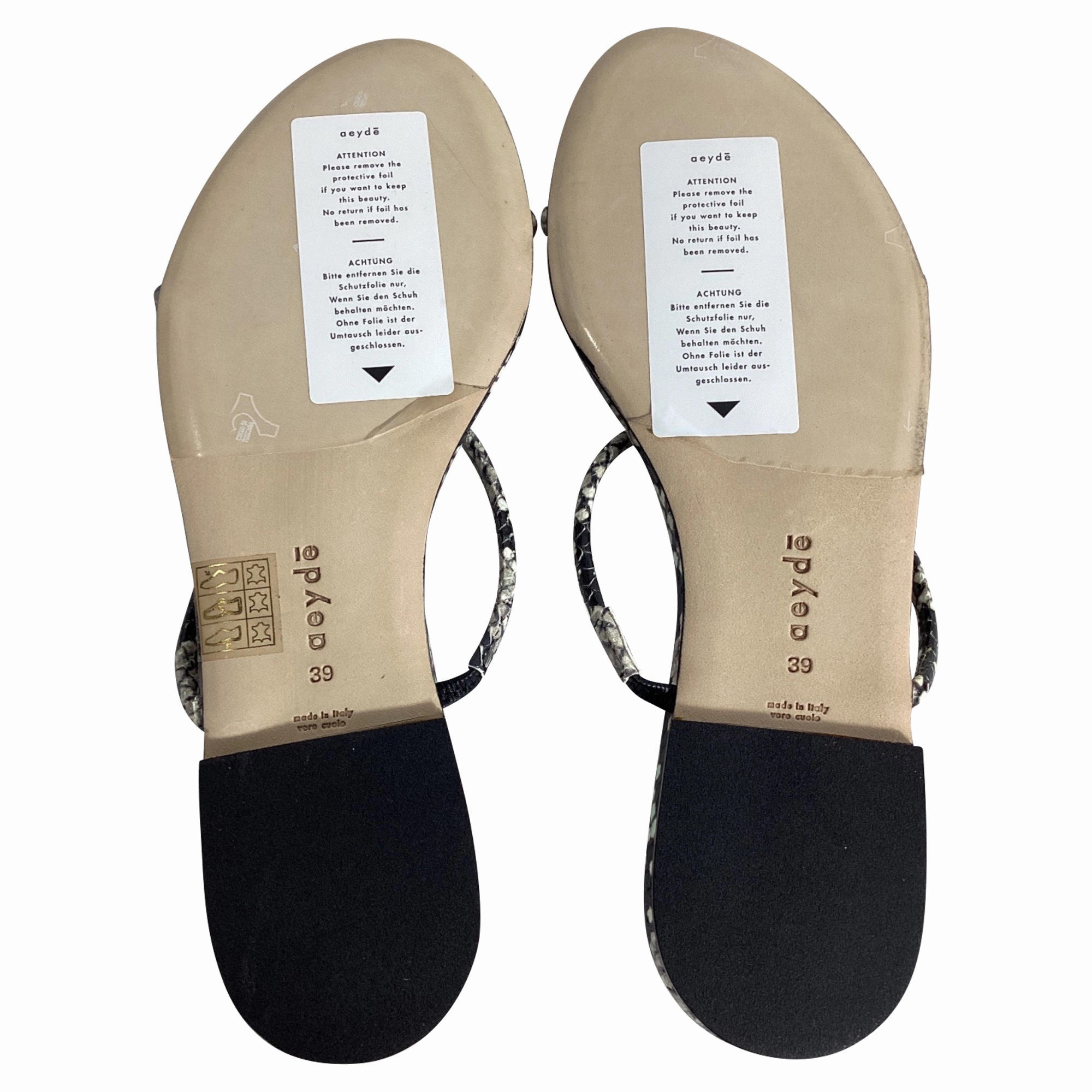 Aeyde Alek Snake Printed Slides in Black Leather