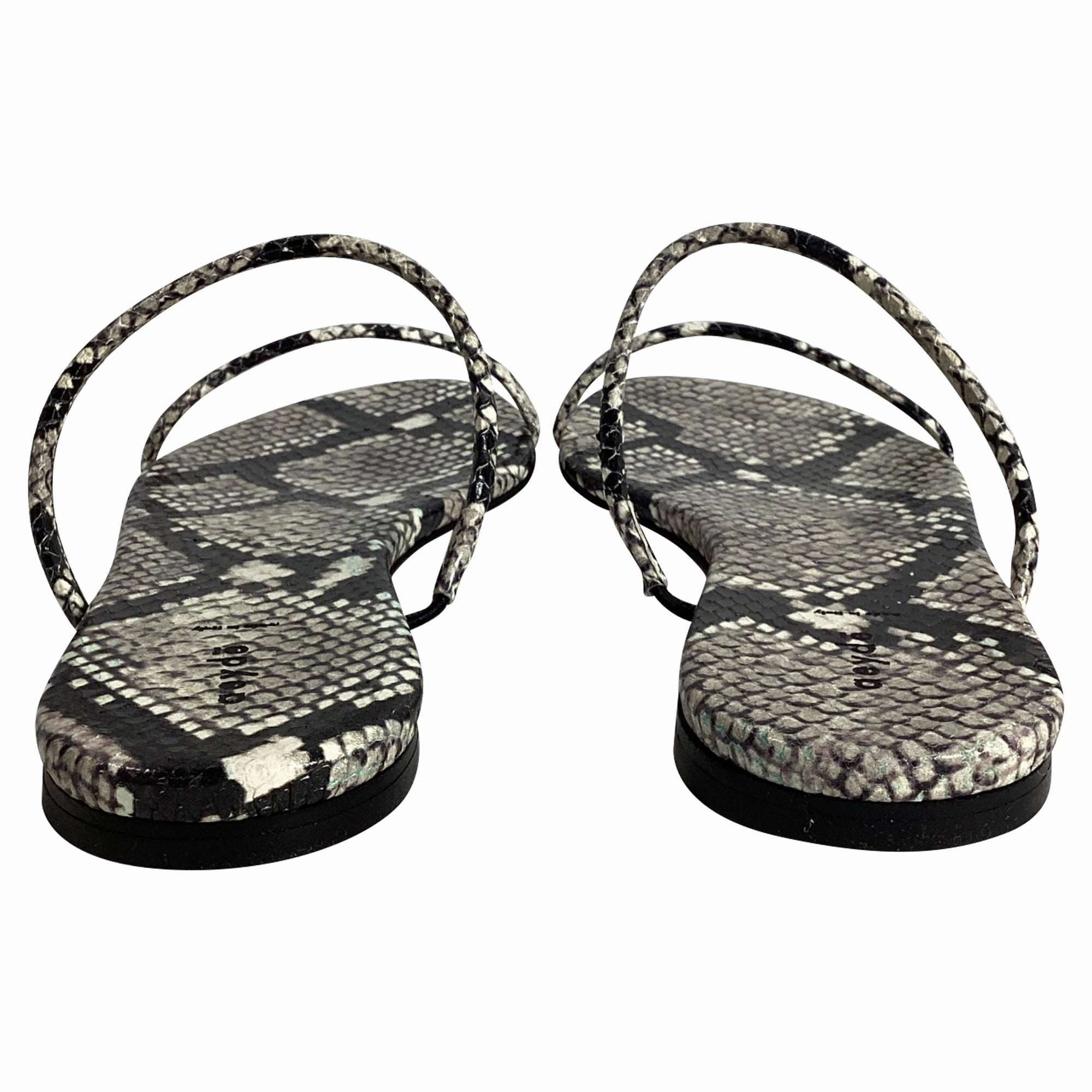 Aeyde Alek Snake Printed Slides in Black Leather