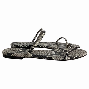Aeyde Alek Snake Printed Slides in Black Leather