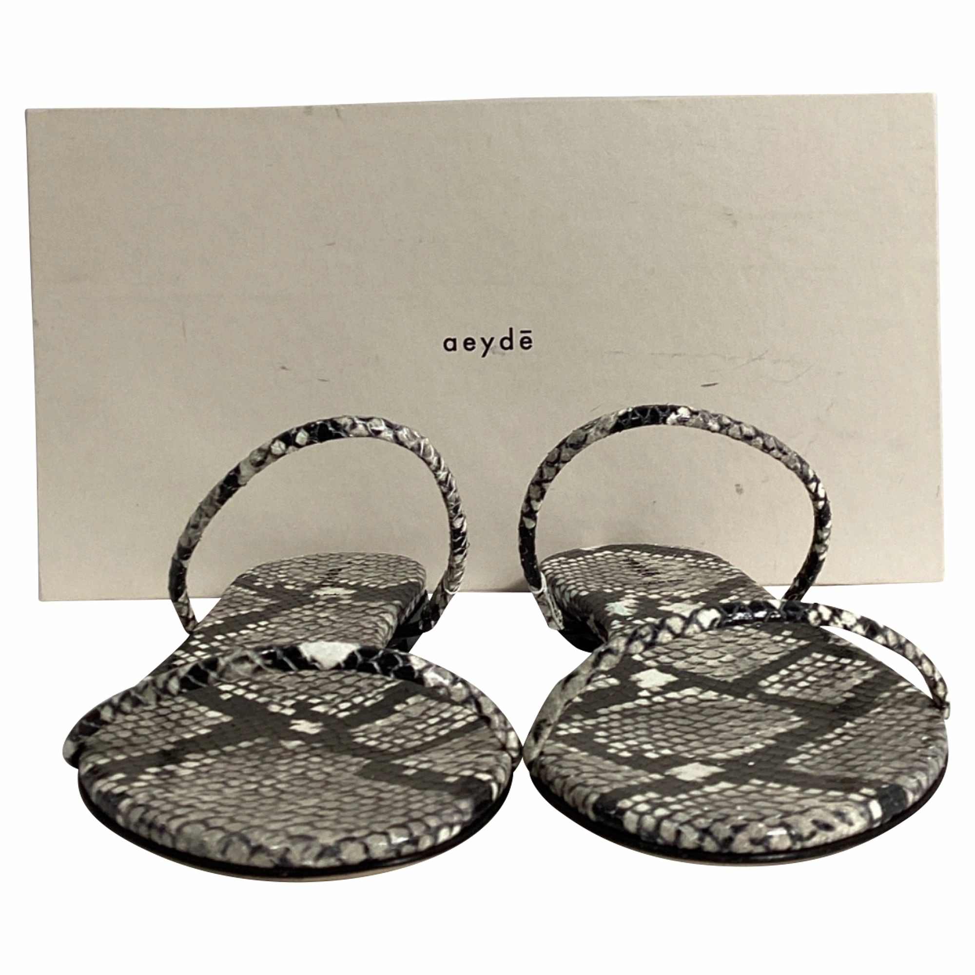 Aeyde Alek Snake Printed Slides in Black Leather