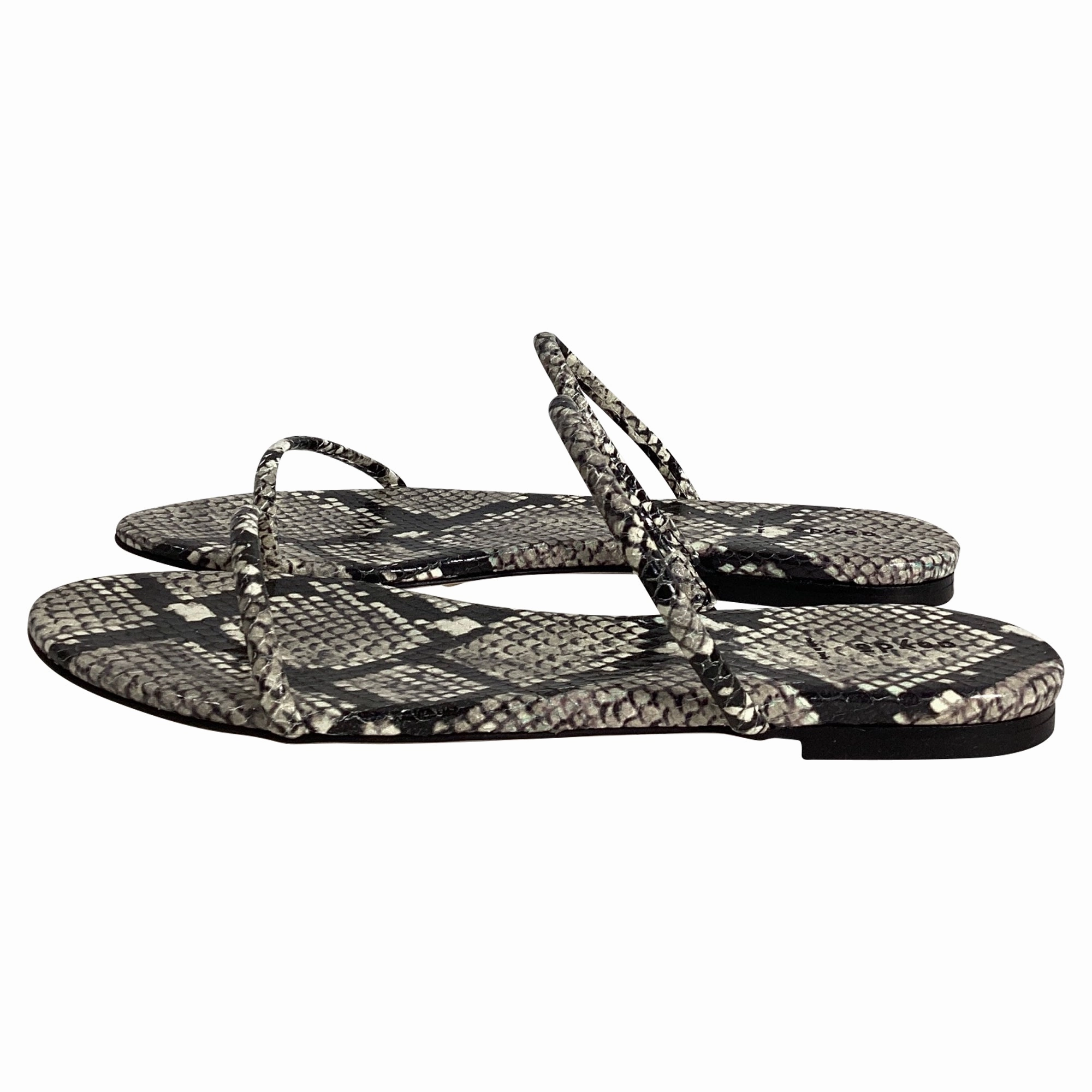 Aeyde Alek Snake Printed Slides in Black Leather