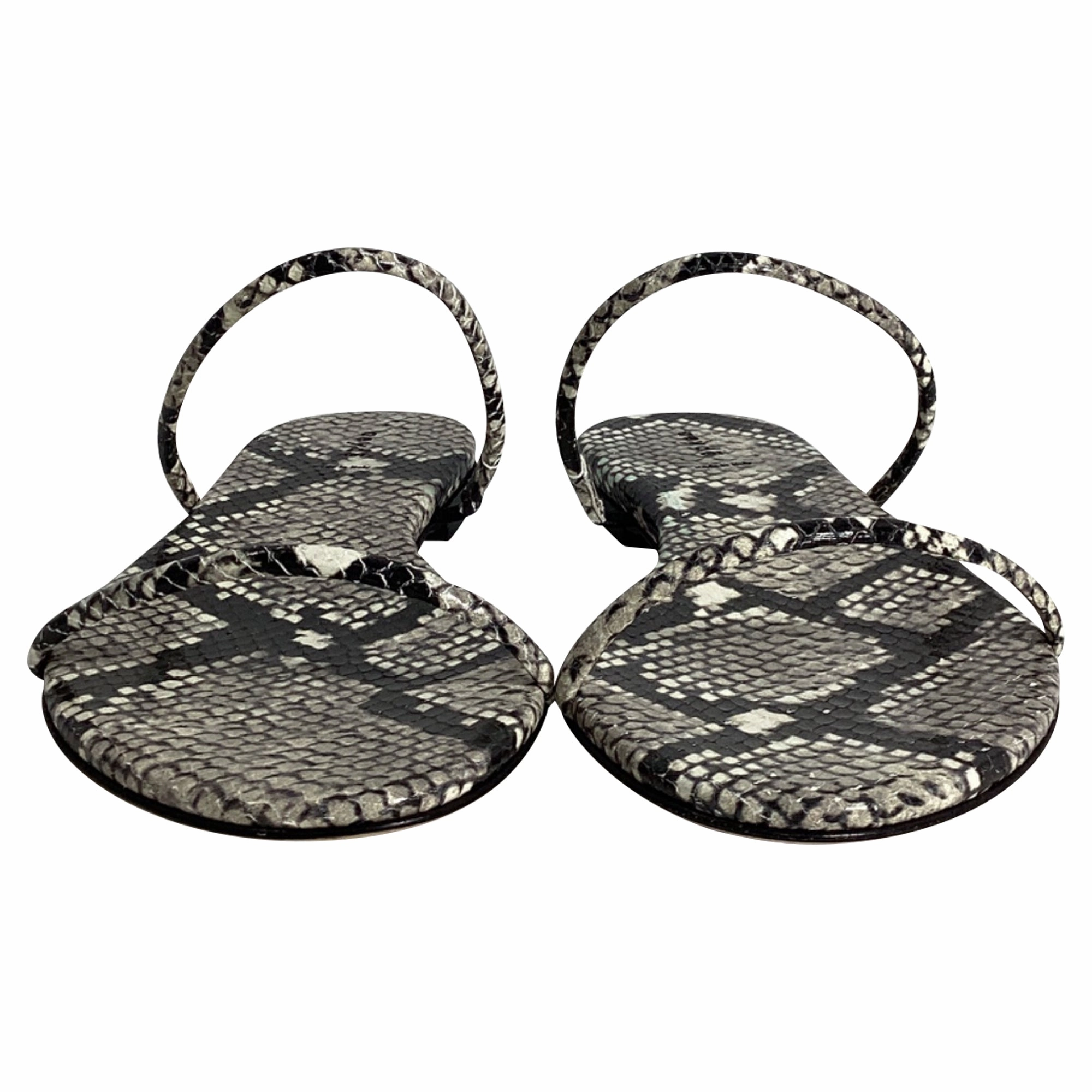 Aeyde Alek Snake Printed Slides in Black Leather