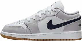 Air Jordan 1 Low Big Kids' Shoes (553560-146, White/Neutral Grey/Gum Medium Brown/Midnight Navy)