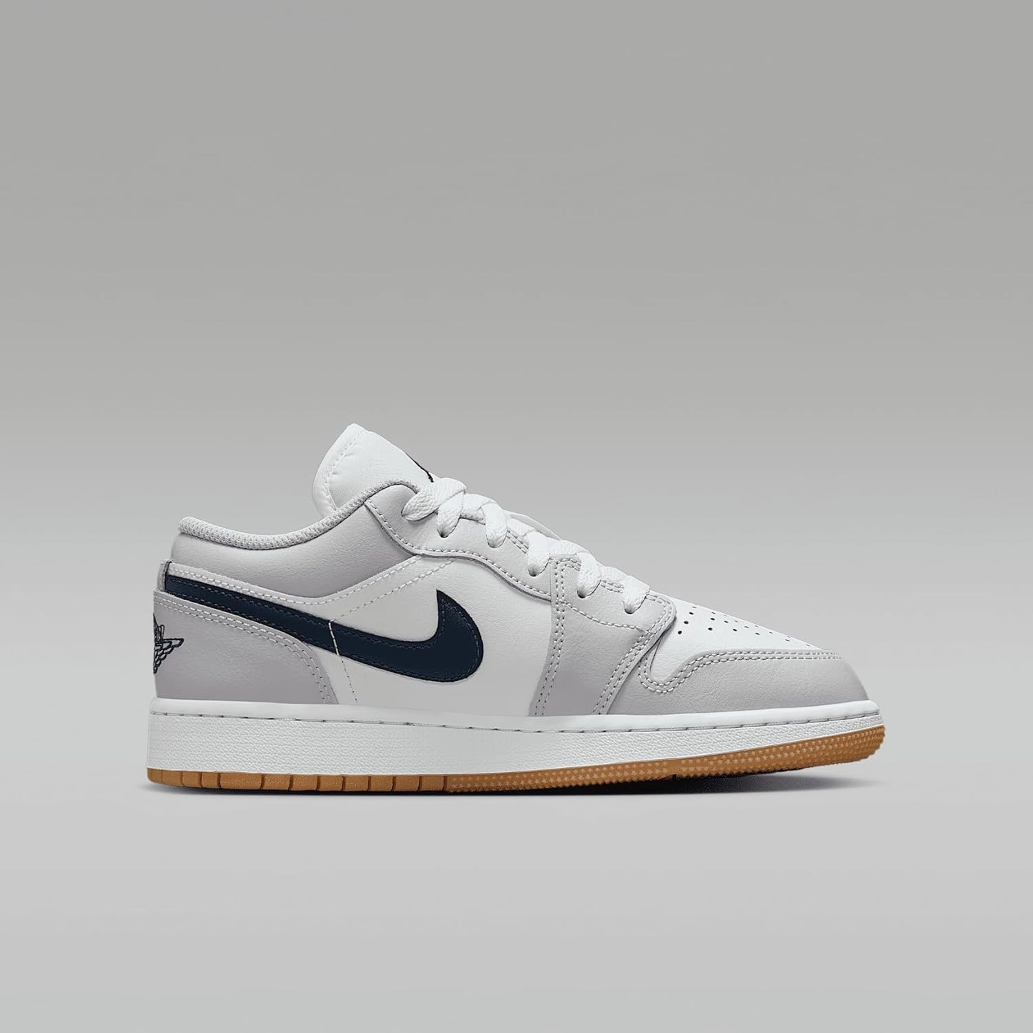 Air Jordan 1 Low Big Kids' Shoes (553560-146, White/Neutral Grey/Gum Medium Brown/Midnight Navy)