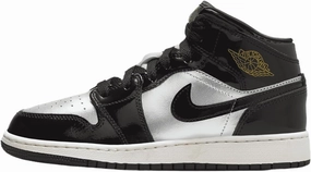 Air Jordan 1 Mid SE Big Kids' Shoes (FZ3938-001, Black/Metallic Silver/Sail/Metallic Gold)