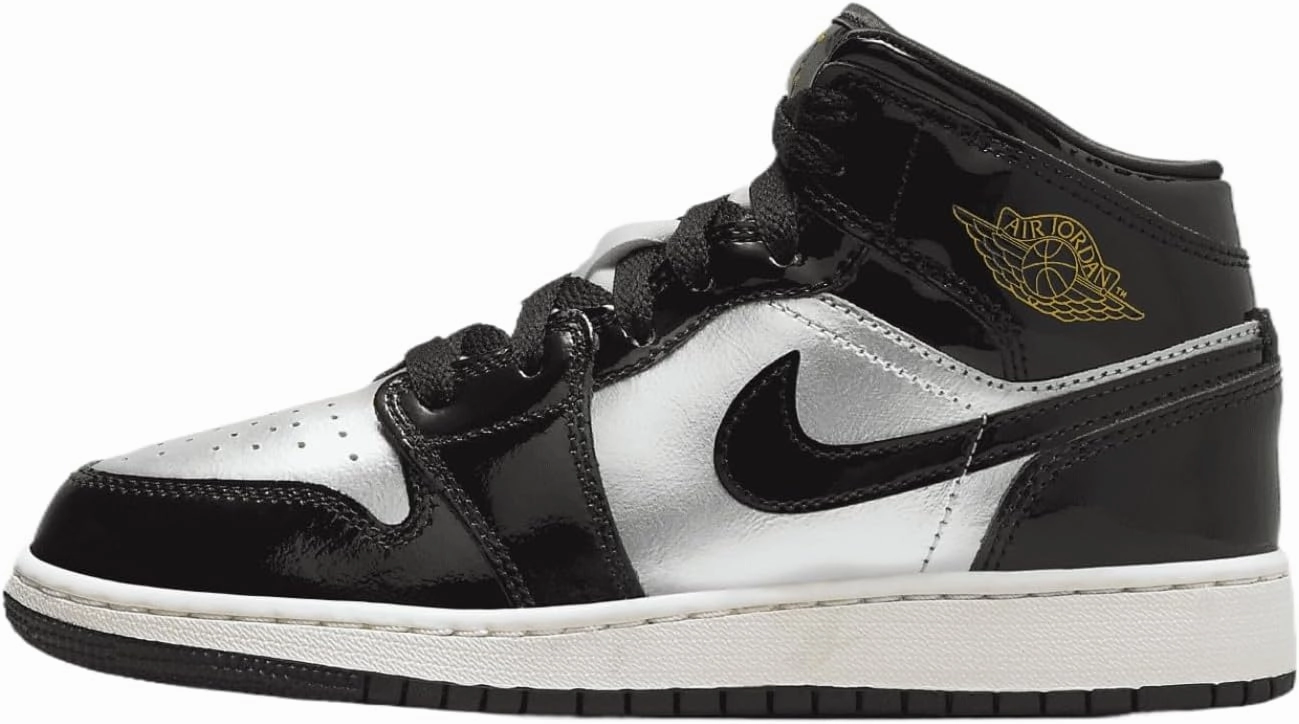 Air Jordan 1 Mid SE Big Kids' Shoes (FZ3938-001, Black/Metallic Silver/Sail/Metallic Gold)