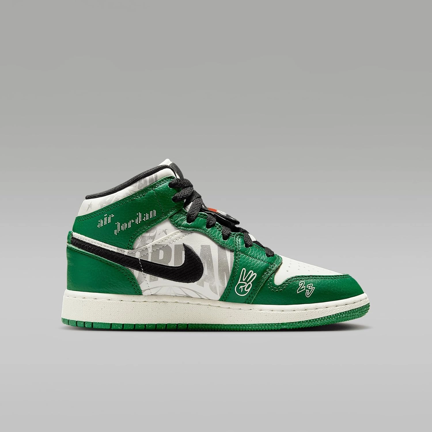 Air Jordan 1 Mid SE Big Kids' Shoes (HF3200-300, Pine Green/Black/Team Orange/Sail)