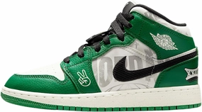 Air Jordan 1 Mid SE Big Kids' Shoes (HF3200-300, Pine Green/Black/Team Orange/Sail)