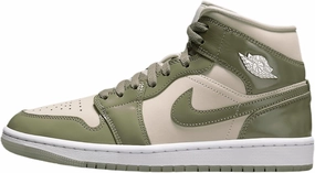 Air Jordan 1 Mid SE Women's Shoes (HF4079-003, Sea Glass/Metallic Silver/White/Oil Green)