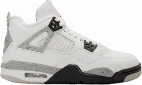 Air Jordan 4 Retro White Cement Grade School Lifestyle Shoes (Black/Grey/Red/White)