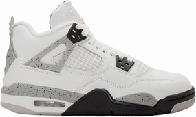 Air Jordan 4 Retro White Cement Grade School Lifestyle Shoes (Black/Grey/Red/White)