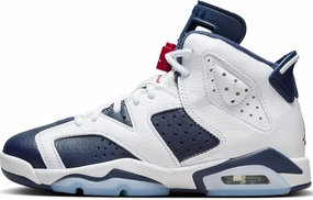 Air Jordan 6 Retro Big Kids' Shoes (384665-164, White/Midnight Navy/Varsity Red) Size 4.5
