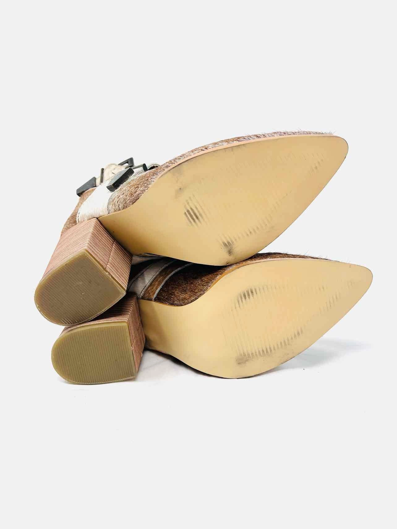 Alcala's Boots Size 7.5 Brown/Beige Buckle(s) Cow Hair Shoes Ankle Boots