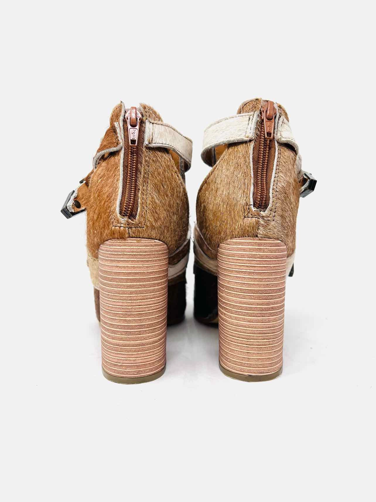 Alcala's Boots Size 7.5 Brown/Beige Buckle(s) Cow Hair Shoes Ankle Boots