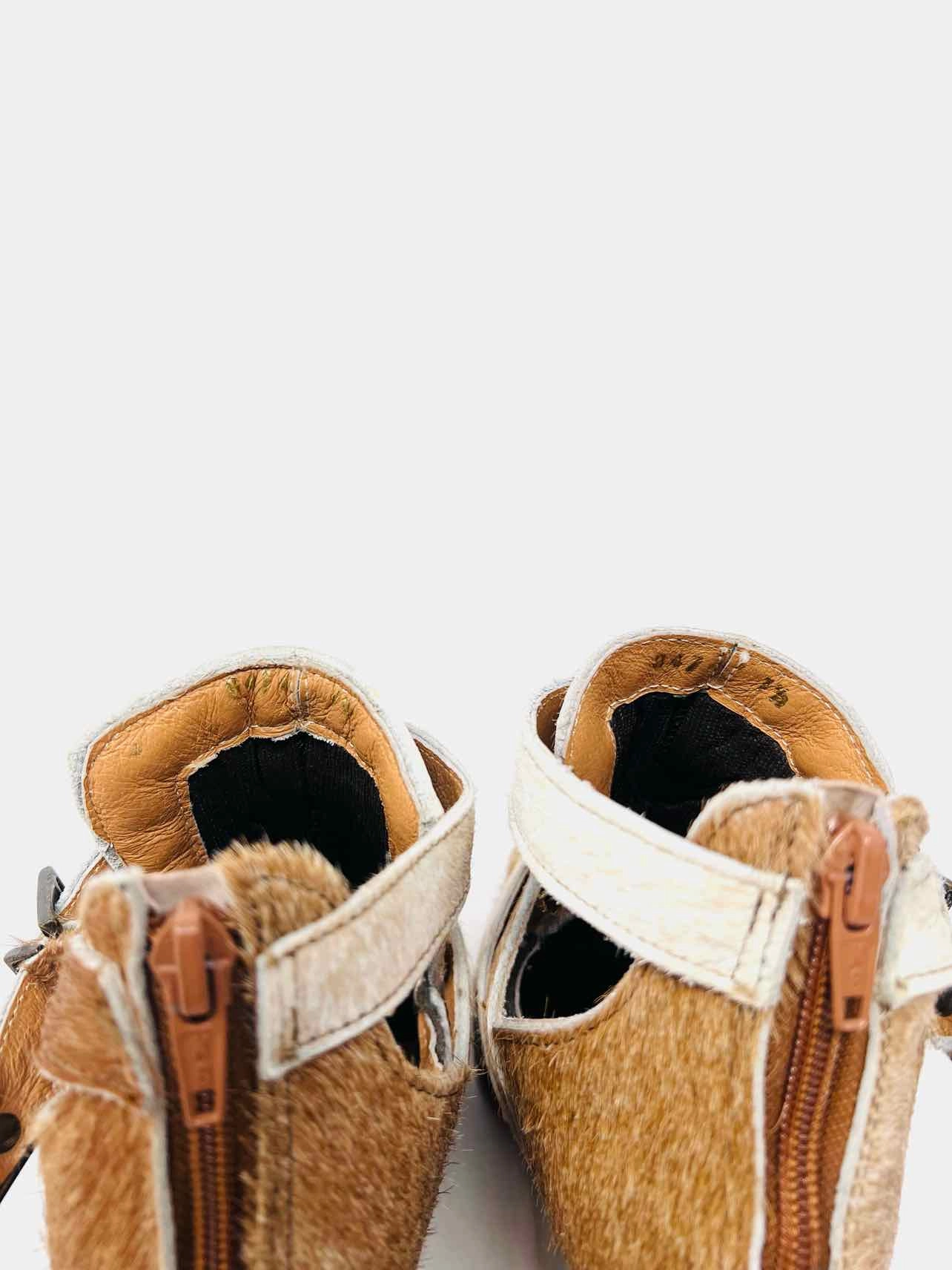 Alcala's Boots Size 7.5 Brown/Beige Buckle(s) Cow Hair Shoes Ankle Boots