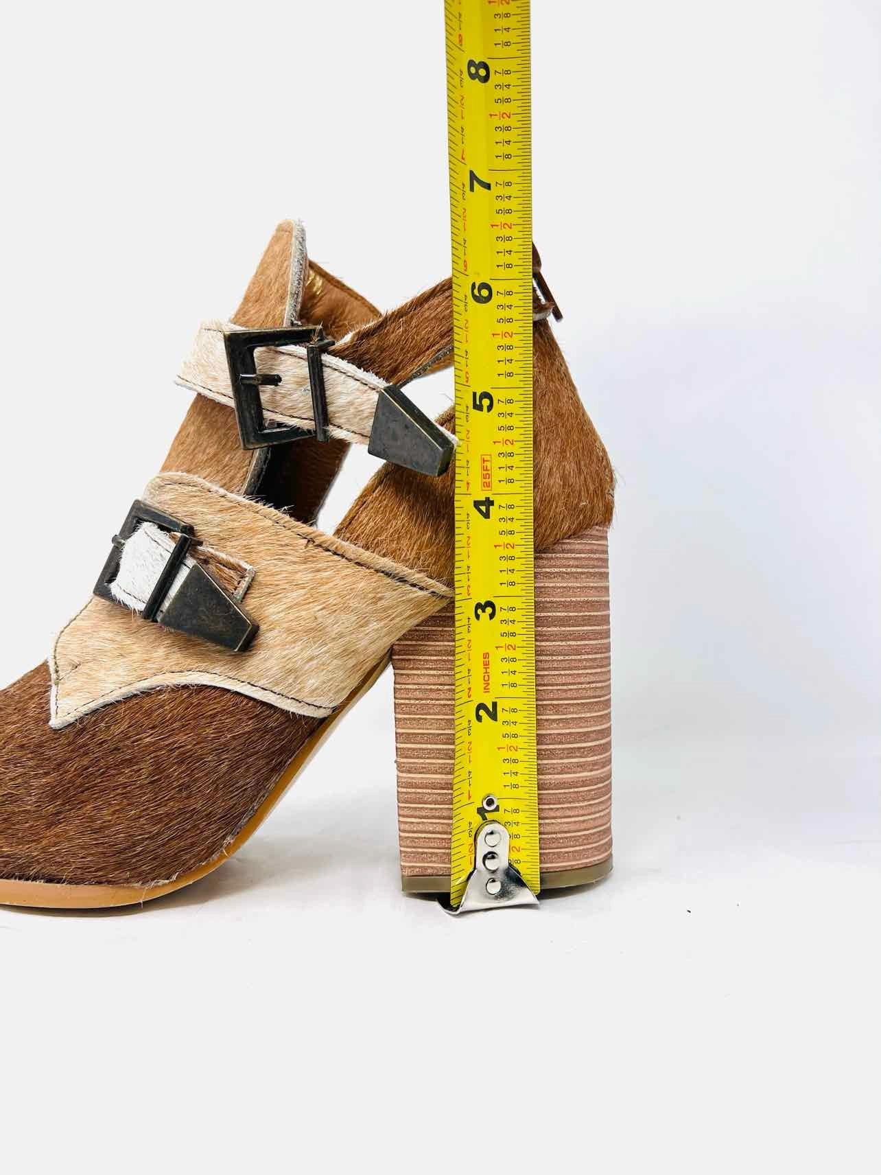 Alcala's Boots Size 7.5 Brown/Beige Buckle(s) Cow Hair Shoes Ankle Boots