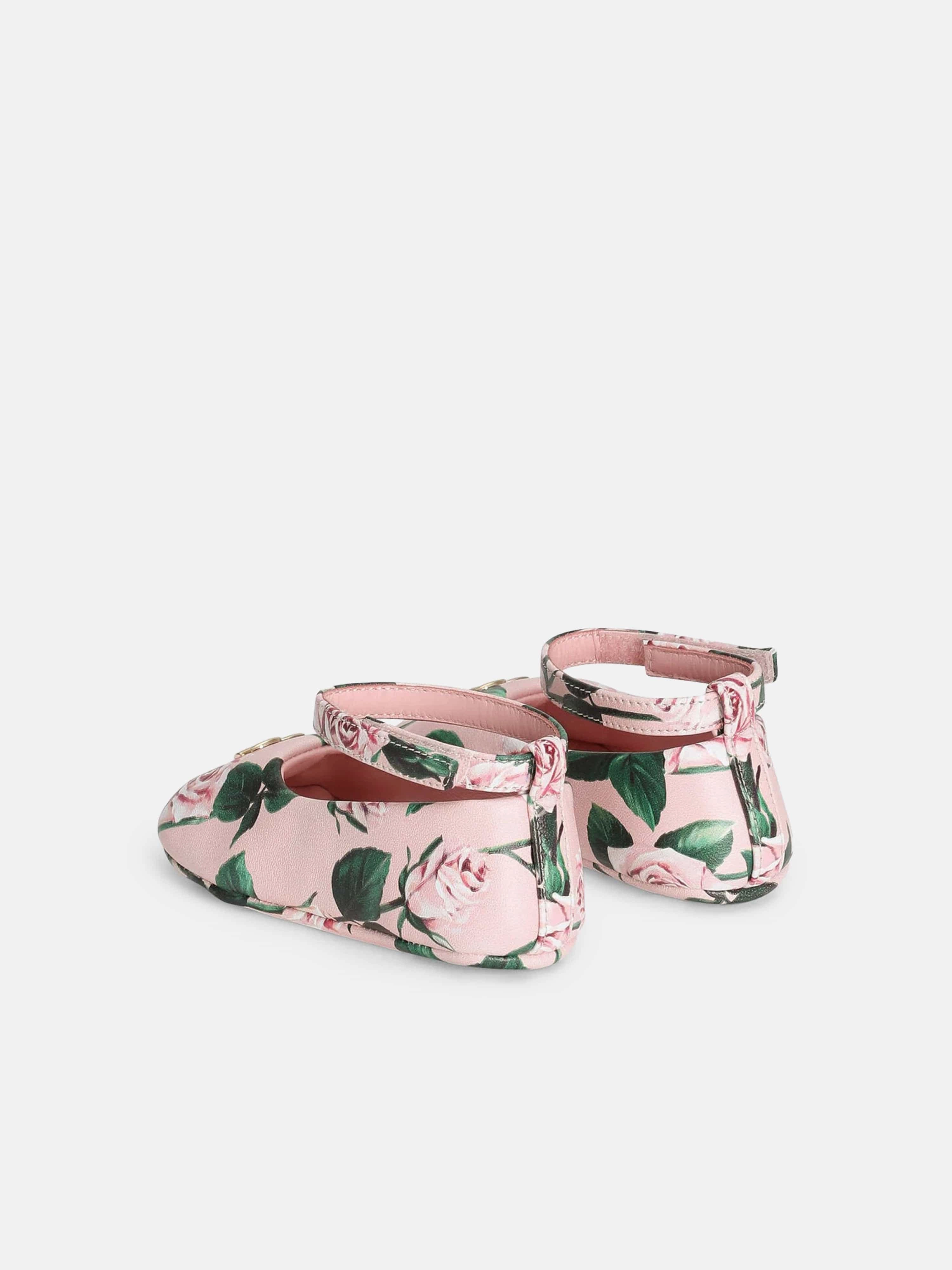 Baby Girls Leather Rose Pre-Walkers in Pink