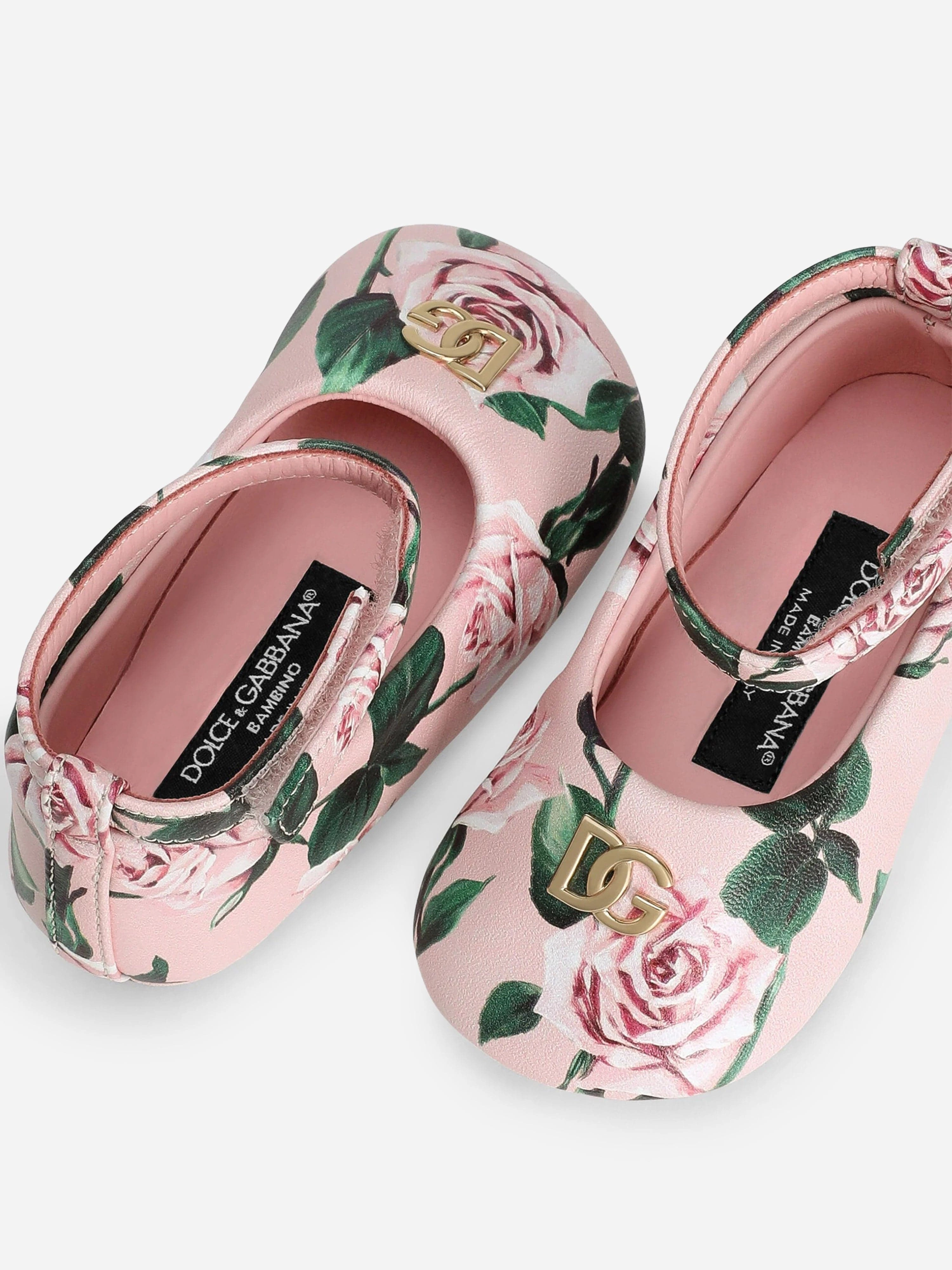 Baby Girls Leather Rose Pre-Walkers in Pink