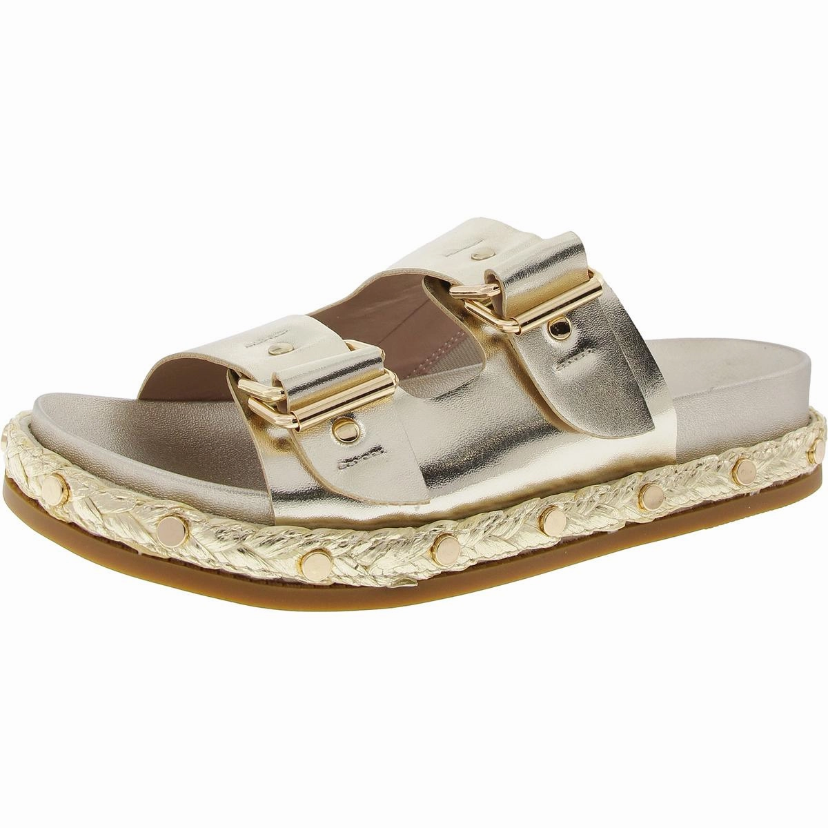 Bindie Womens Studded Metallic Slide Sandals