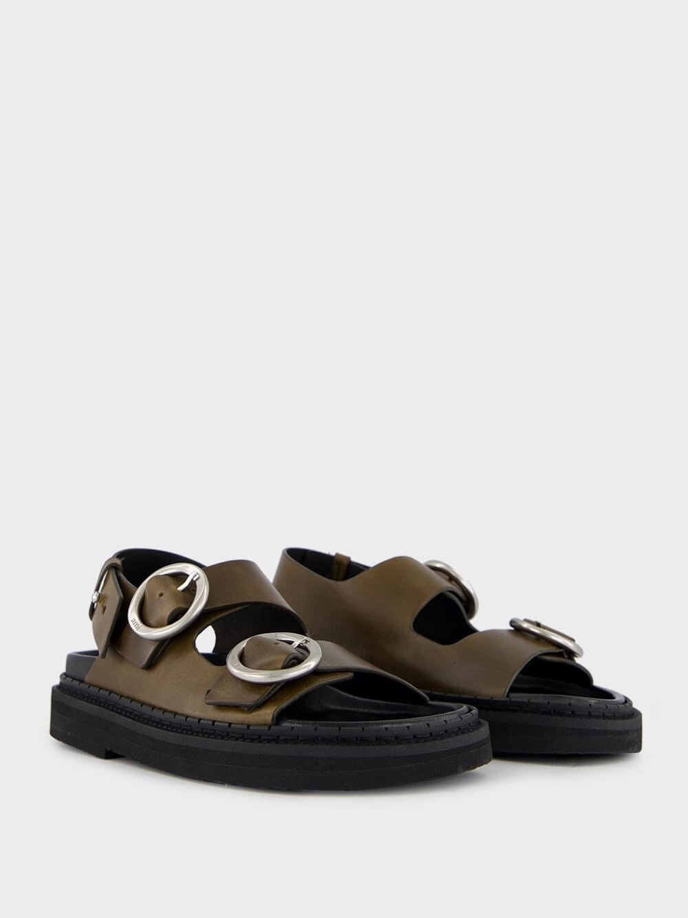 Black Olive Leather Fussbet Sandals
