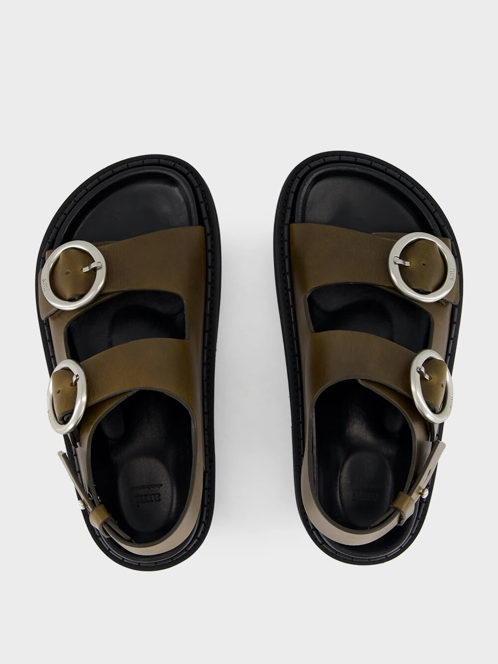 Black Olive Leather Fussbet Sandals