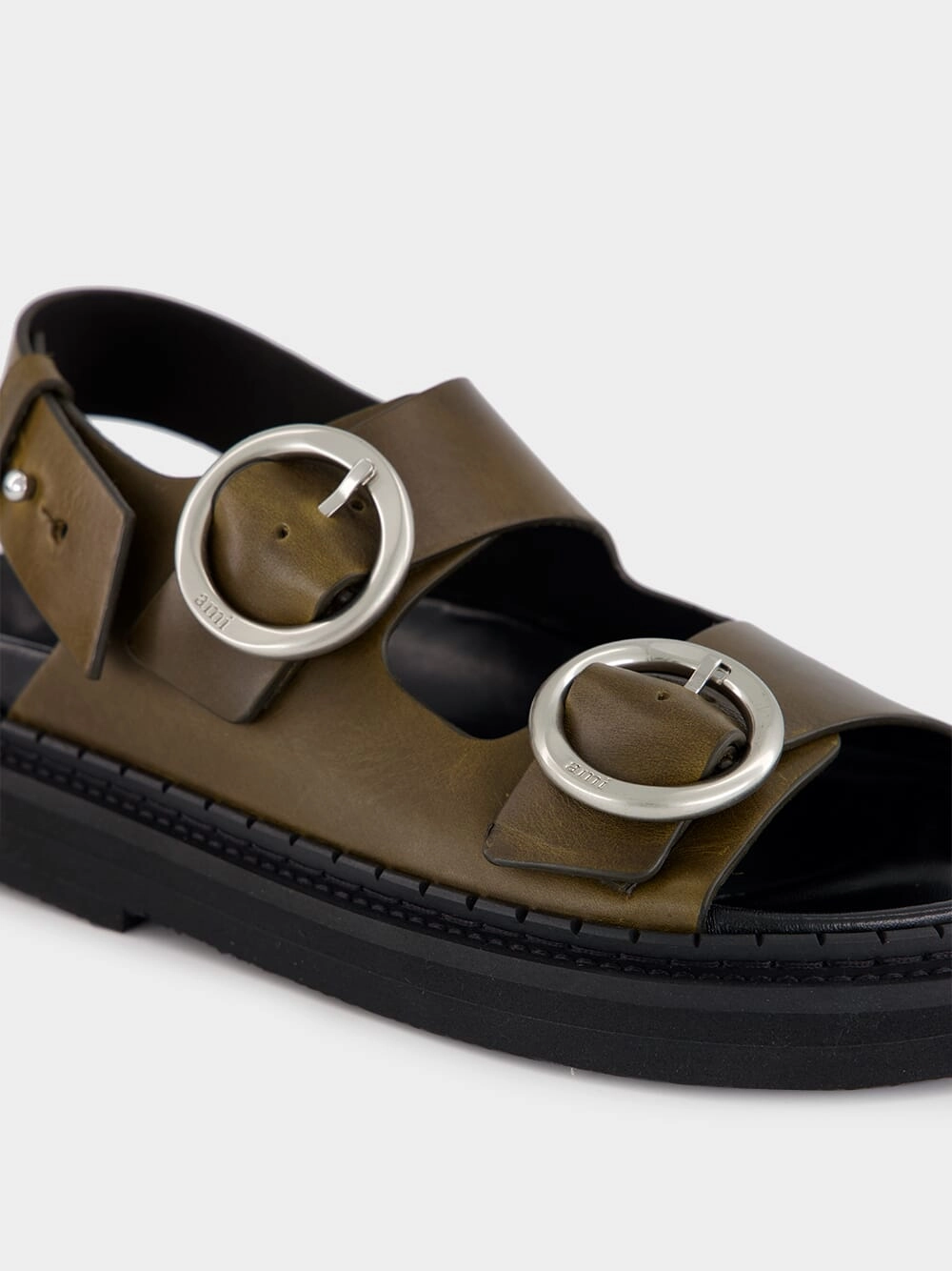 Black Olive Leather Fussbet Sandals