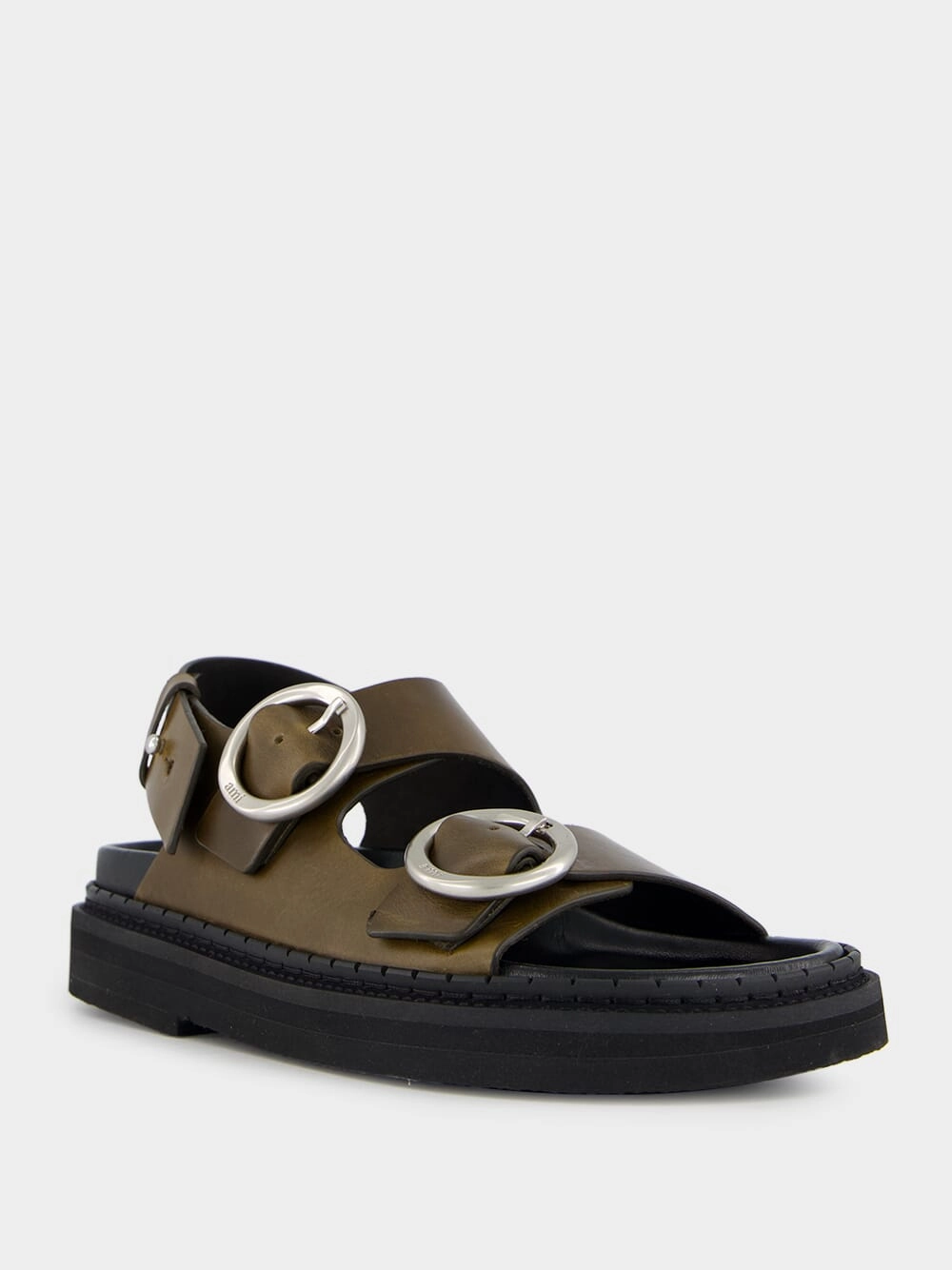 Black Olive Leather Fussbet Sandals