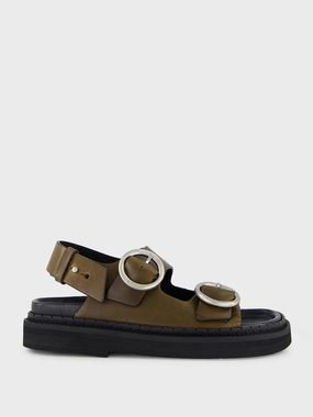 Black Olive Leather Fussbet Sandals