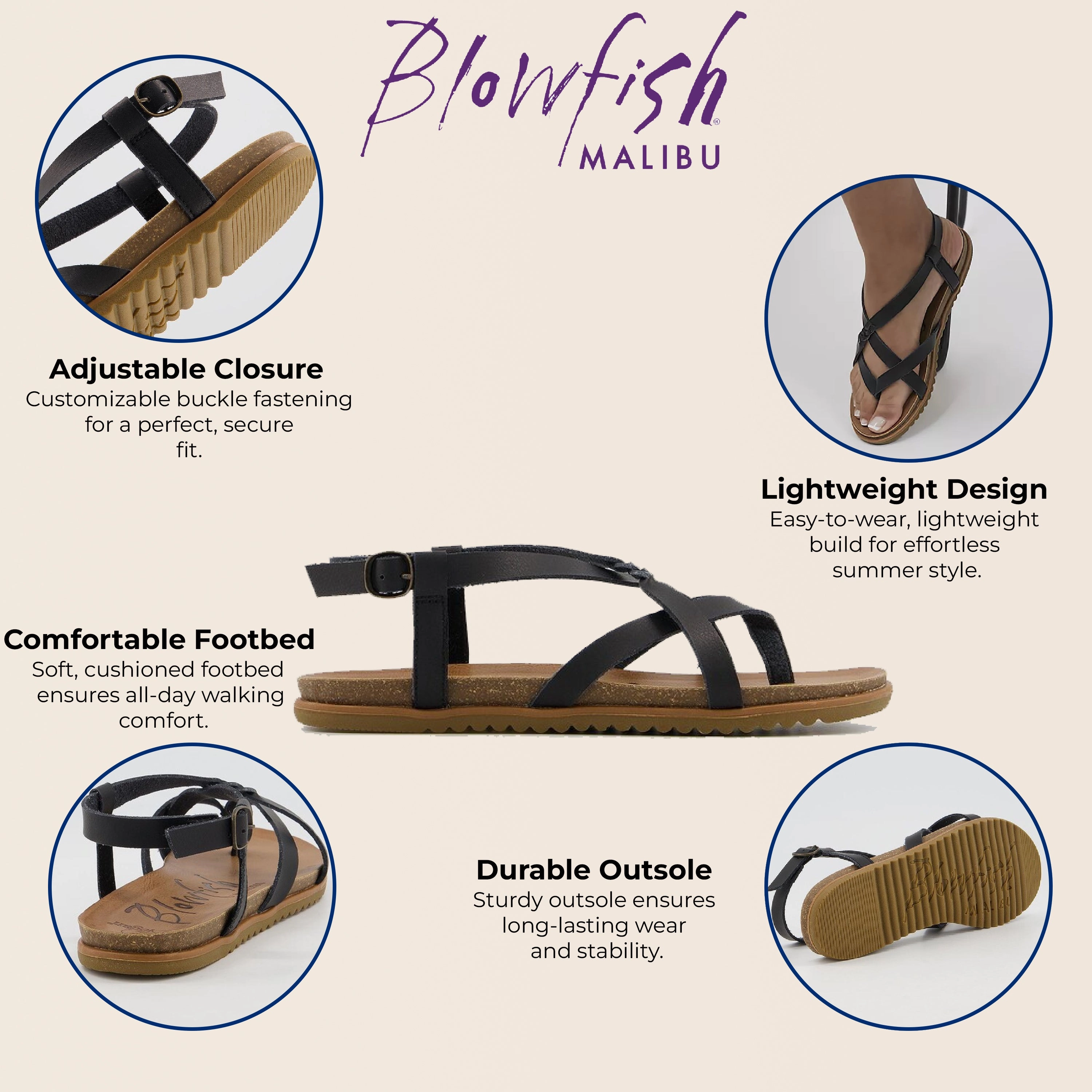 Blowfish Malibu Women's Black Strappy Buckle Sandals - Macarah B