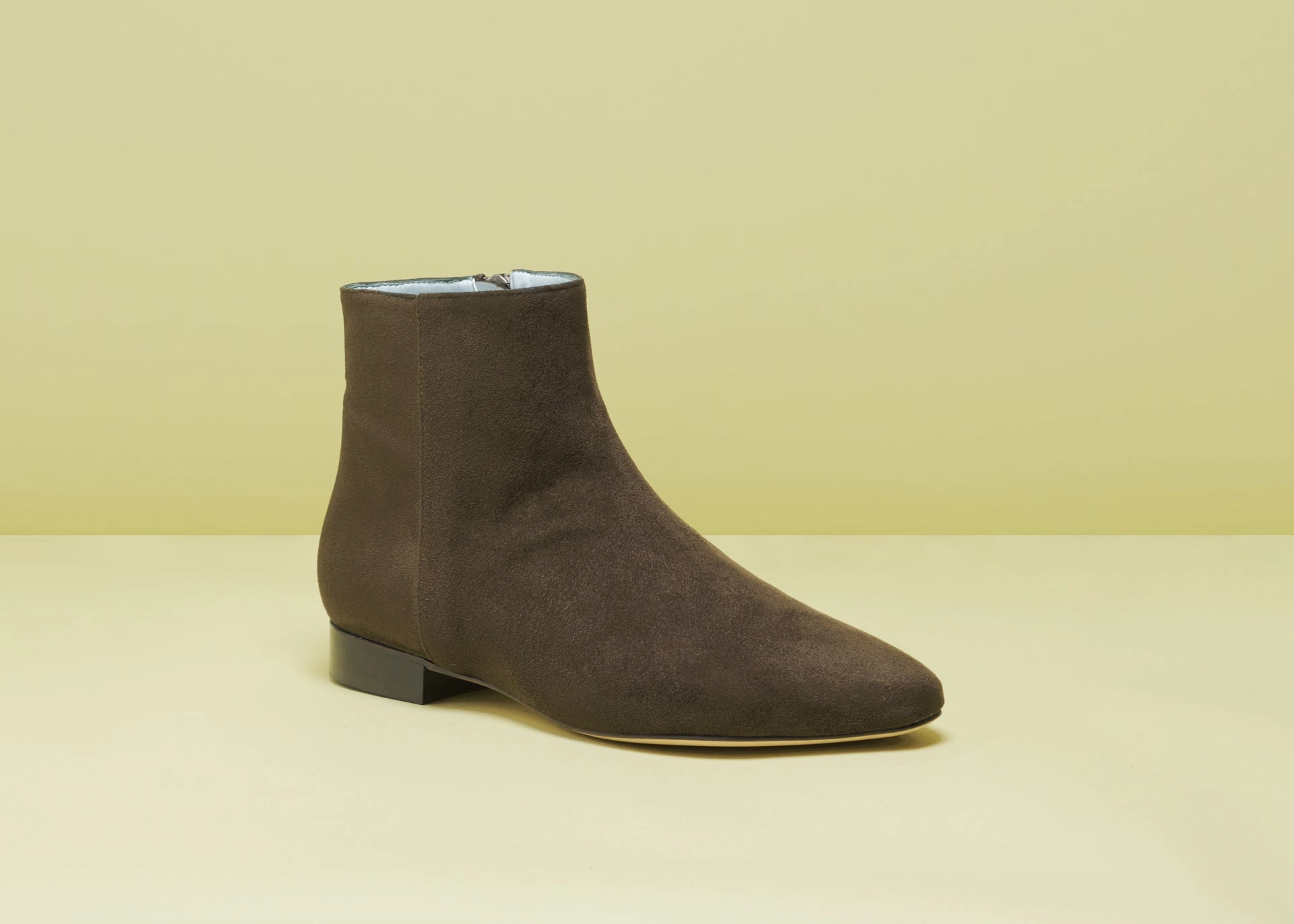 Chiara Vegan Suede Flat Ankle Boots | Khaki