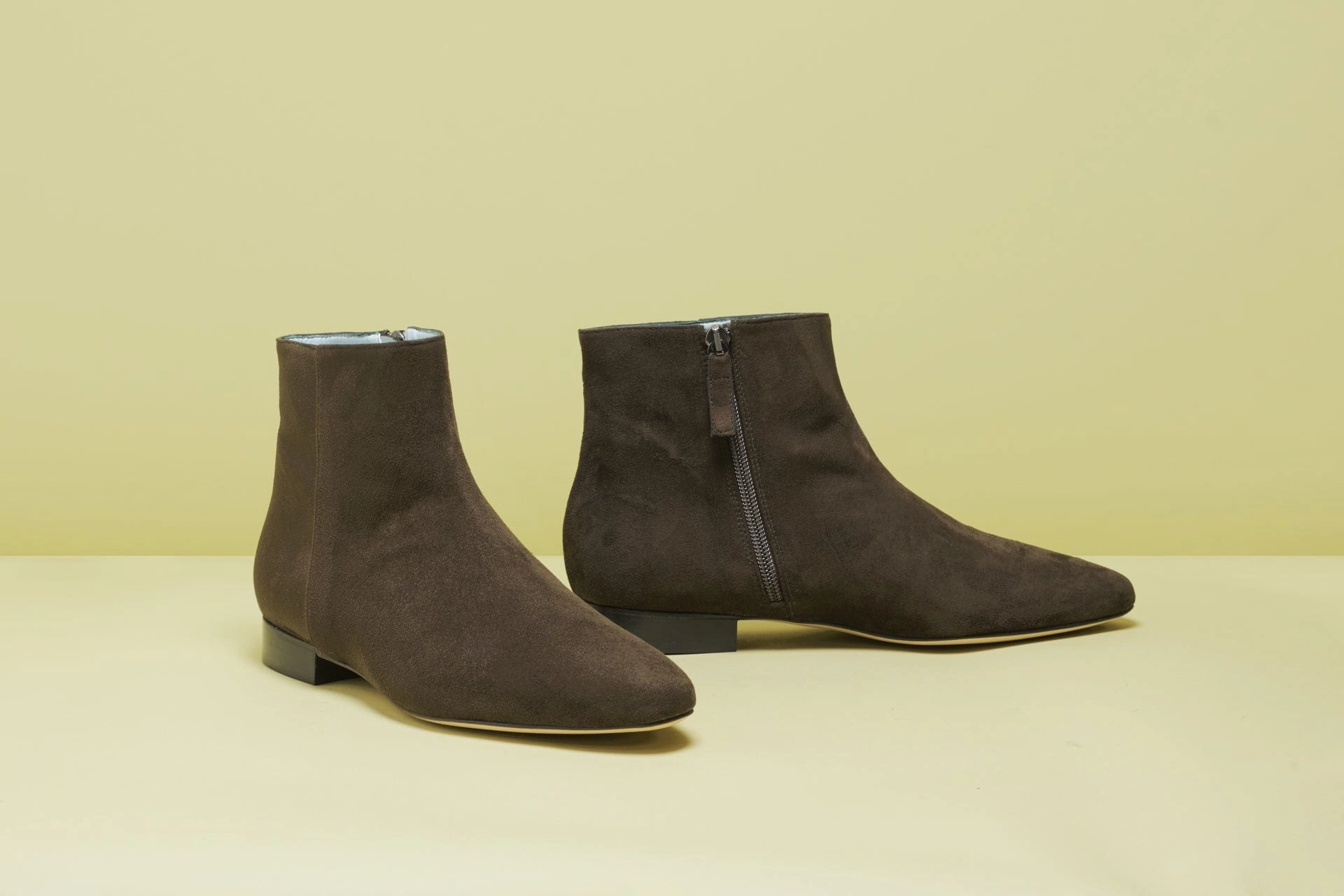 Chiara Vegan Suede Flat Ankle Boots | Khaki