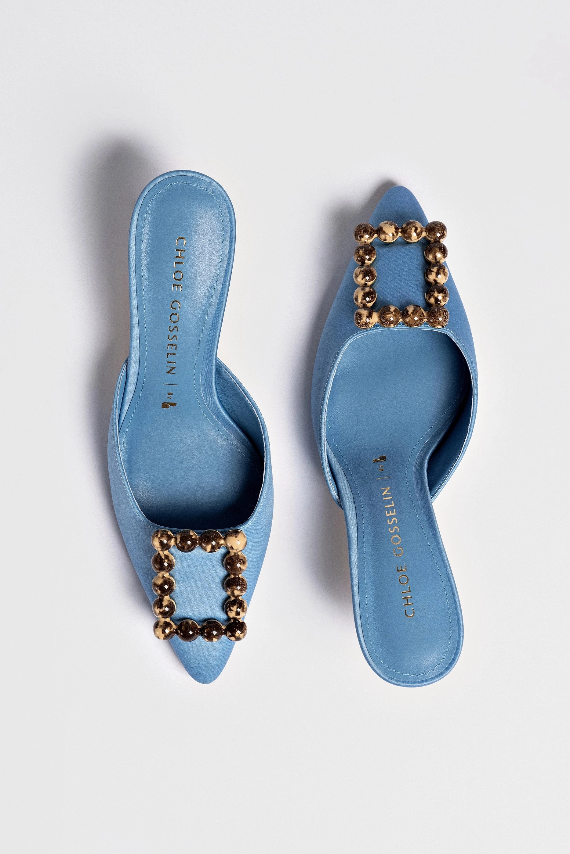 Chloe Gosselin by Larroud Ava Mule In Blue Satin