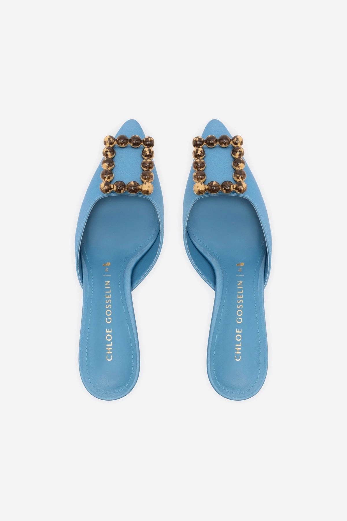 Chloe Gosselin by Larroud Ava Mule In Blue Satin