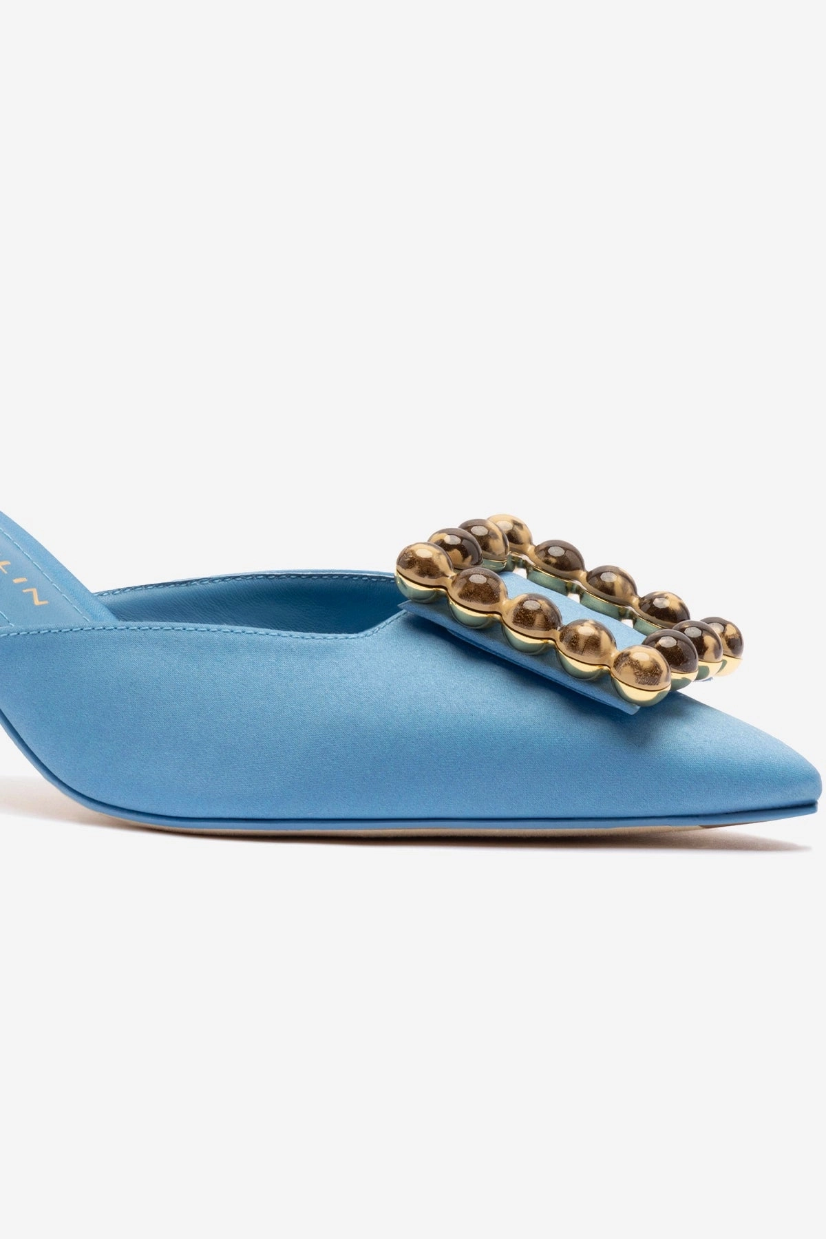Chloe Gosselin by Larroud Ava Mule In Blue Satin