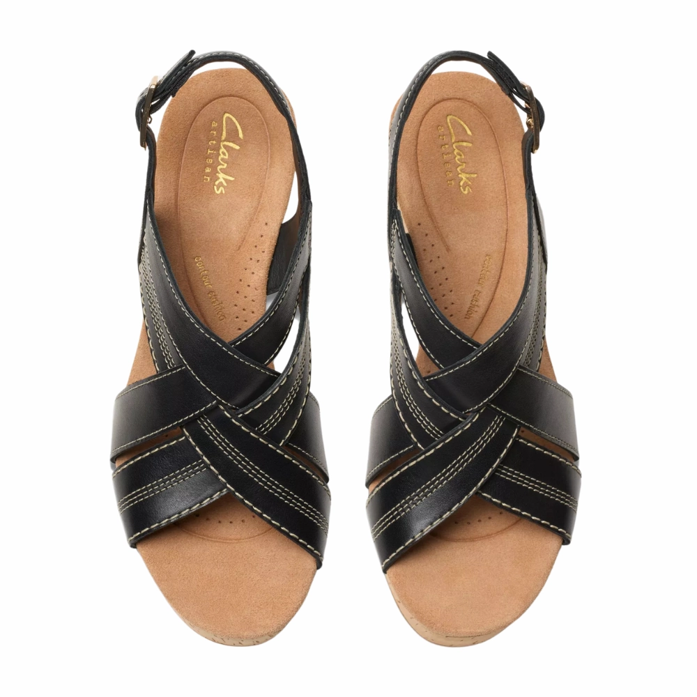 Clarks Sabina Sling Black Leather Sandal (Women's)