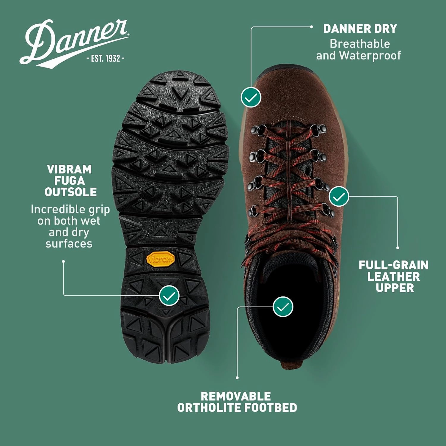 Danner Mountain 600 Hiking Boots for Women - Waterproof, Durable Suede Upper, Breathable Lining, Triple-Density Footbed & Vibram Traction Outsole