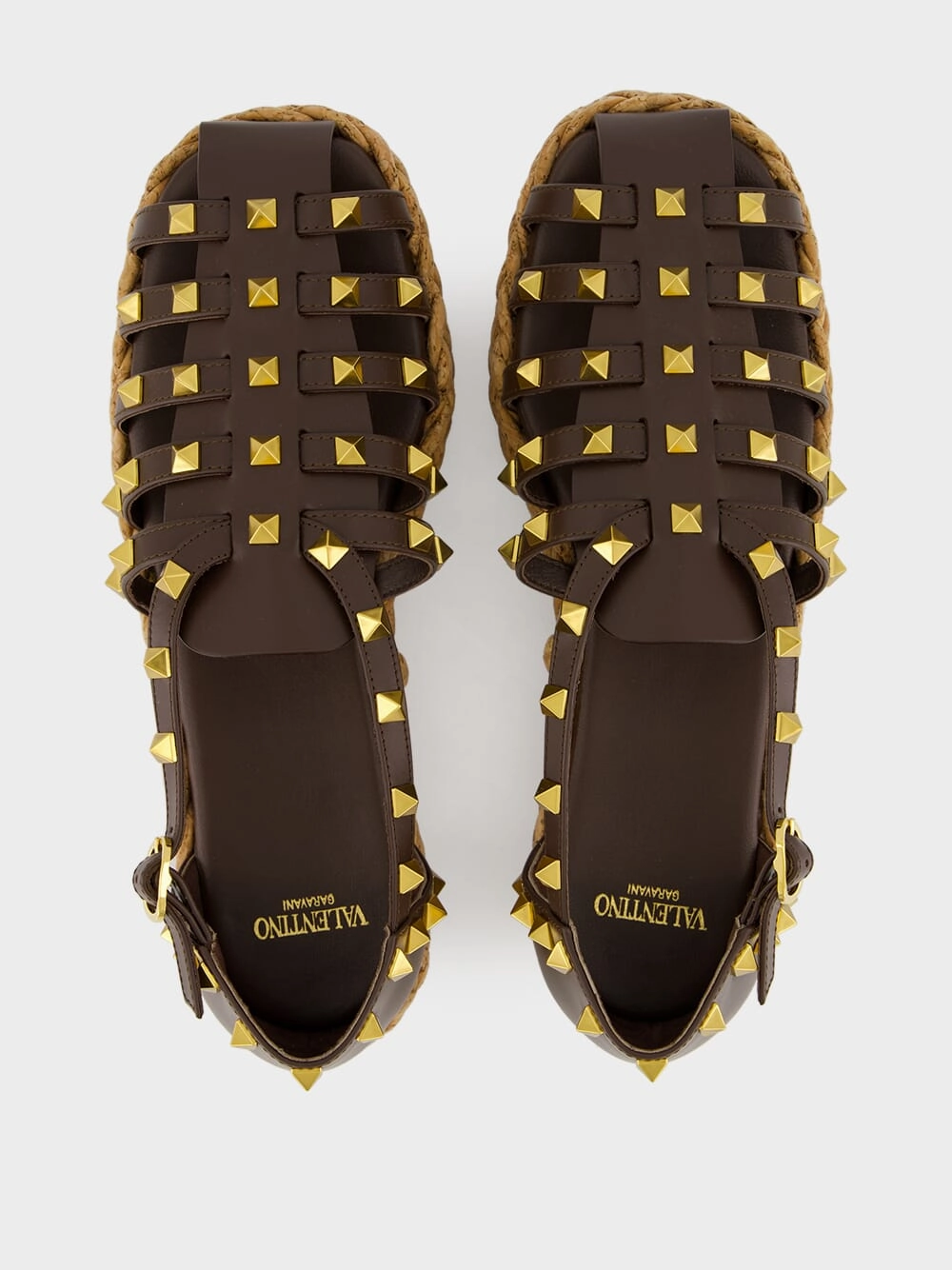 Dark Brown Rockstud Flat Espadrille Sandals