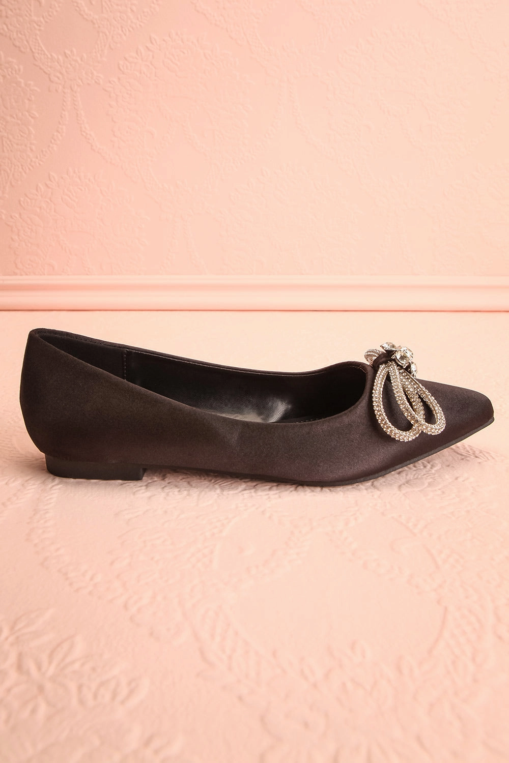 Effet Black | Satin Ballet Flats w/ Sequin Bow