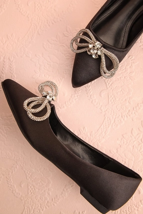 Effet Black | Satin Ballet Flats w/ Sequin Bow