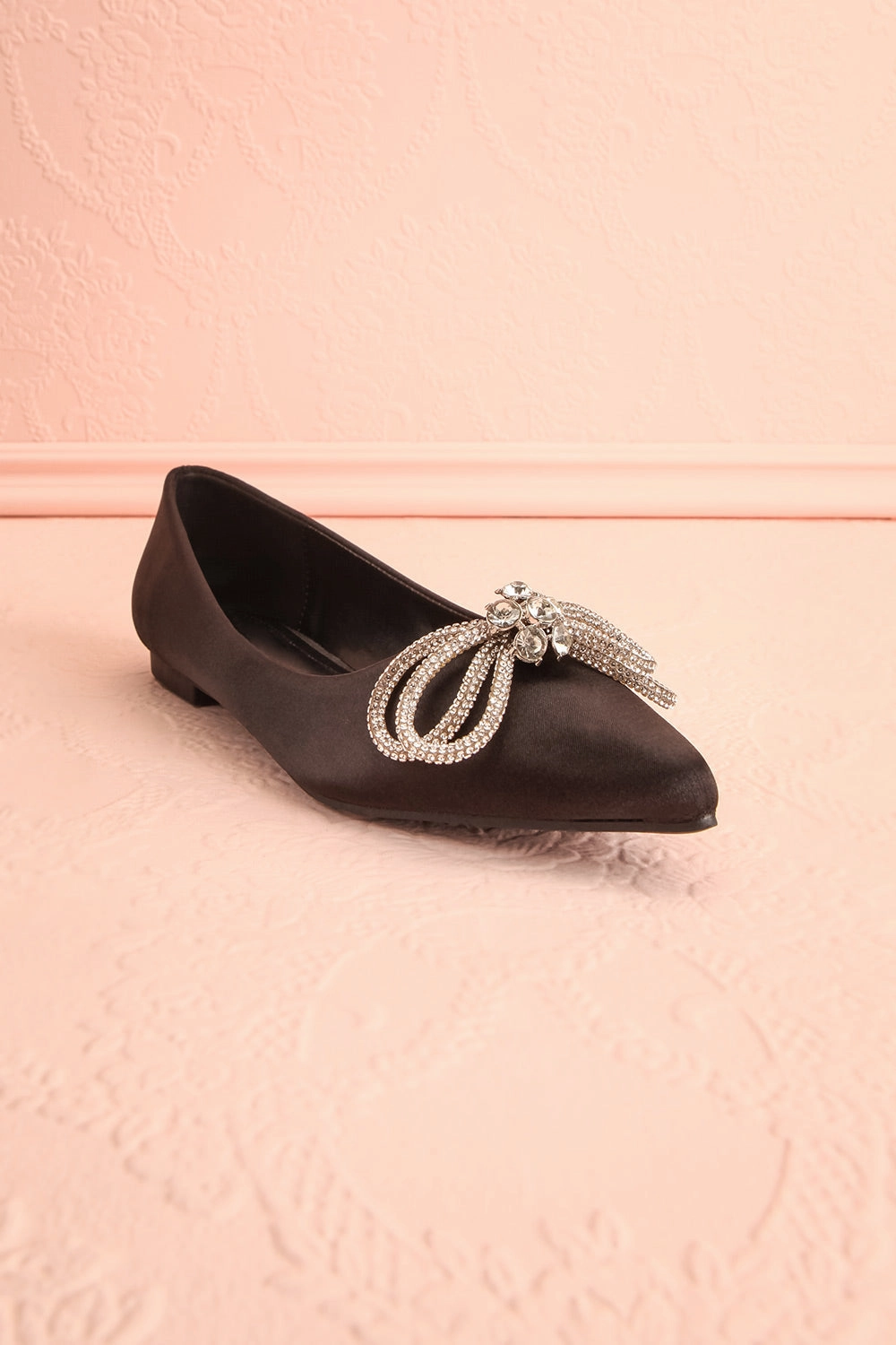 Effet Black | Satin Ballet Flats w/ Sequin Bow