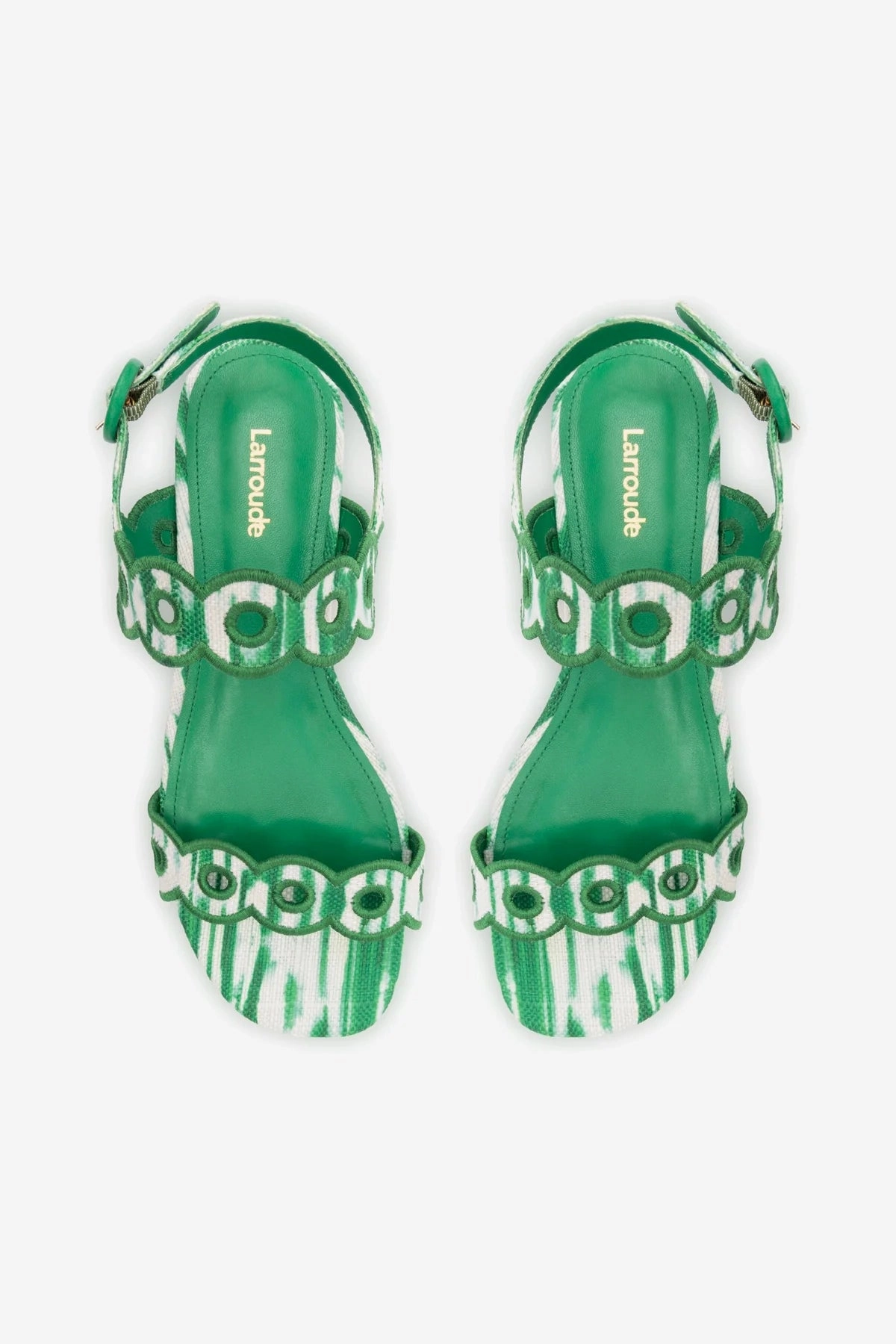 Florence Broderie Flat Sandal In Tie Dye Evergreen Raffia