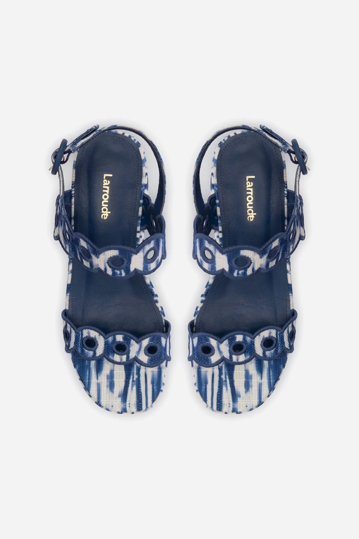 Florence Broderie Flatform Sandal In Tie Dye Blue Raffia