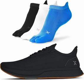 FLUX FOOTWEAR Adapt Bundle  Womens Zero-Drop Running Shoes with Knit Upper & UltraFlex Midsole   3-Pack Small No-Show Toe Socks  Lightweight, Breathable, and Versatile  Black/Gum RN - W9.5/M8