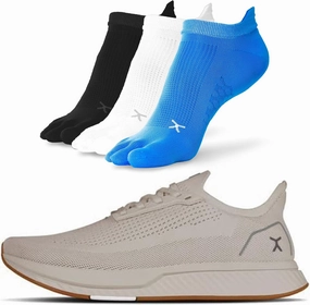 FLUX FOOTWEAR Adapt Bundle  Womens Zero-Drop Running Shoes with Knit Upper & UltraFlex Midsole   3-Pack Small No-Show Toe Socks  Lightweight, Breathable, and Versatile  Sand RN - W7,5/M6