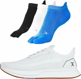 FLUX FOOTWEAR Adapt Bundle  Womens Zero-Drop Running Shoes with Knit Upper & UltraFlex Midsole   3-Pack Small No-Show Toe Socks  Lightweight, Breathable, and Versatile  White/Gum RN - W6/M7.5