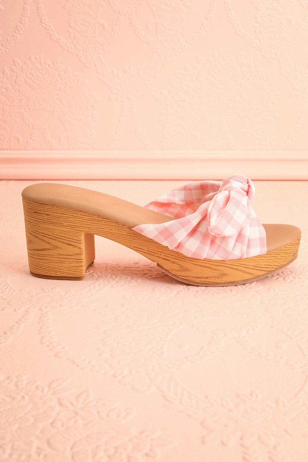 Gainier | Heeled Mules w/ Gingham Print