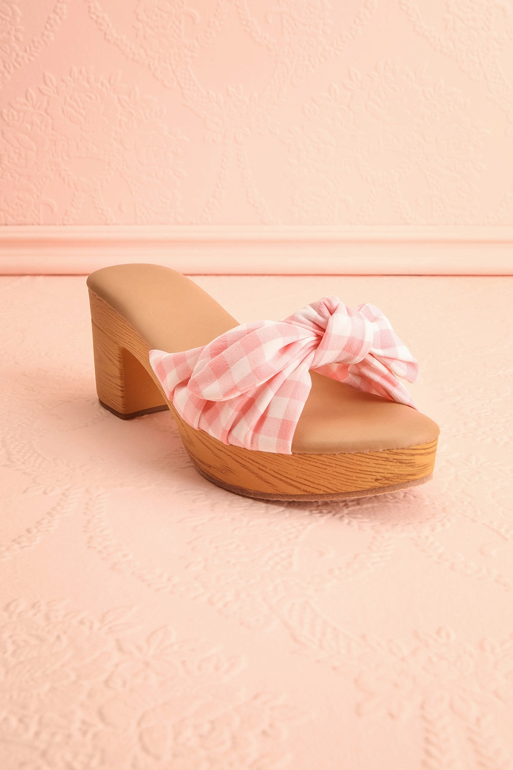 Gainier | Heeled Mules w/ Gingham Print