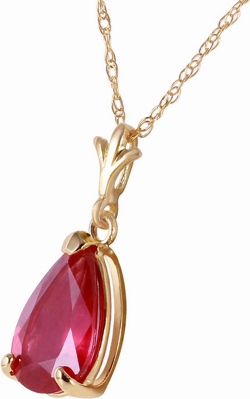 Galaxy Gold GG 14k Solid Yellow Gold 1.75 ct Pear-shaped Ruby Drop Pendant Necklace